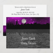 NYC Skyline Silhouette Moon Paars Baby shower Kaart (Voorkant / Achterkant)
