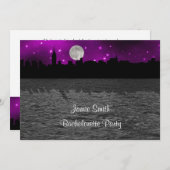 NYC Skyline Silhouette Moon Paars Bachelorette Kaart (Voorkant / Achterkant)