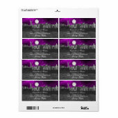 NYC Skyline Silhouette Moon Paars H Water Bottle Etiket (Full Sheet)