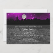 NYC Skyline Silhouette Moon Paars Sweet 16 Kaart (Achterkant)