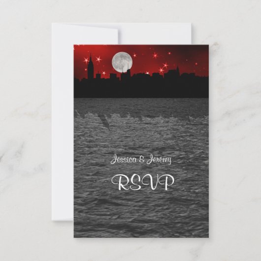 NYC Skyline Silhouette Moon Red RSVP 1 (Voorkant)