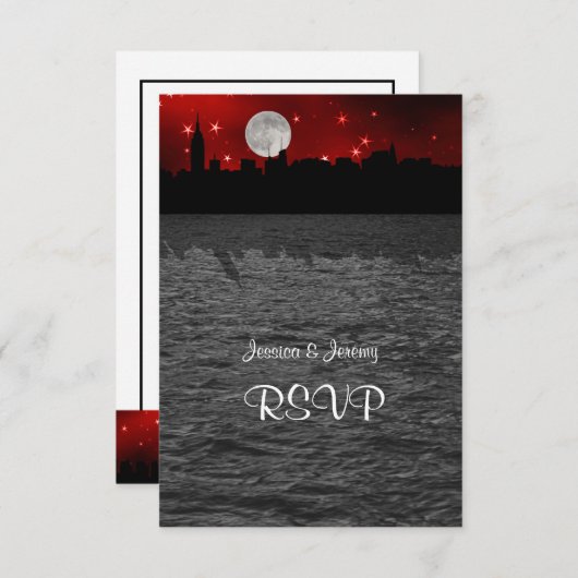 NYC Skyline Silhouette Moon Red RSVP 1 (Voorkant / Achterkant)
