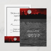 NYC Skyline Silhouette Moon Red RSVP 1 Kaartje (Voorkant / Achterkant)