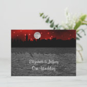 NYC Skyline Silhouette Moon Red Wedding Kaart (Staand voorkant)