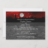 NYC Skyline Silhouette Moon Red Wedding Kaart (Achterkant)