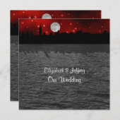NYC Skyline Silhouette Moon Red Wedding SQ Kaart (Voorkant / Achterkant)