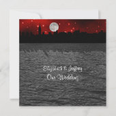 NYC Skyline Silhouette Moon Red Wedding SQ Kaart (Voorkant)