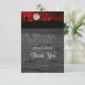 NYC Skyline Silhouette Moon Rood Dank u Bedankkaart (Staand voorkant)