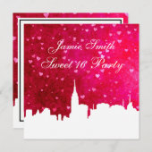 NYC Skyline Silhouette Pink Red Heart Sweet 16 Kaart (Voorkant / Achterkant)