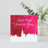 NYC Skyline Silhouette Pink Red Heart Sweet 16 Kaart (Staand voorkant)