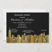 NYC Skyline Silhouette Rehearsal Dinner Kaart (Voorkant)