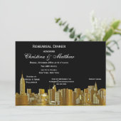 NYC Skyline Silhouette Rehearsal Dinner Kaart (Staand voorkant)