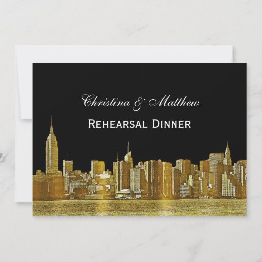 NYC Skyline Silhouette Rehearsal Dinner Kaart (Achterkant)