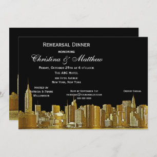 NYC Skyline Silhouette Rehearsal Dinner Kaart