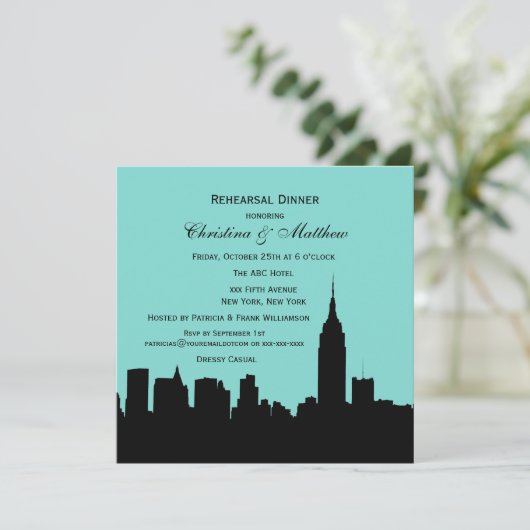 NYC Skyline Silhouette Repetitie Diner SQ Kaart (Staand voorkant)