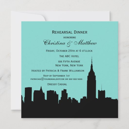 NYC Skyline Silhouette Repetitie Diner SQ Kaart (Voorkant)