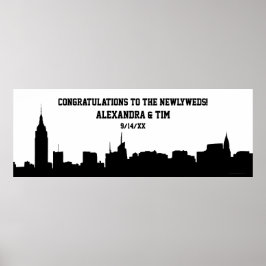 NYC Skyline Silhouette Wedding Party Banner Poster