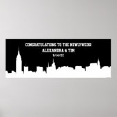 NYC Skyline Silhouette Wedding Party Banner Whit Poster (Voorkant)