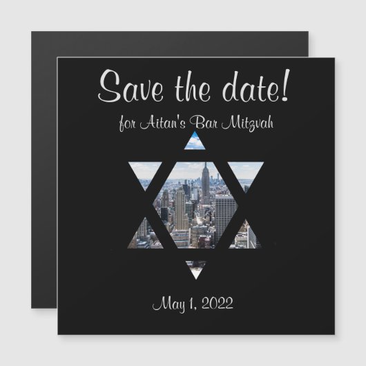 NYC Skyline Star Save the Date Magnet Magnetische Uitnodiging (Voorkant / Achterkant)