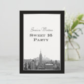 NYC Skyline Top van de Rock ESB Etched Fr Sweet 16 Kaart (Staand voorkant)