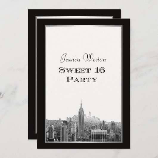 NYC Skyline Top van de Rock ESB Etched Fr Sweet 16 Kaart (Voorkant / Achterkant)