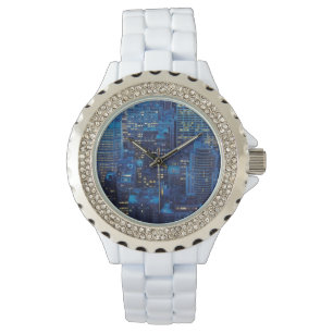 NYC Skyline, uitzicht met hoge hoek bij schemering Horloge