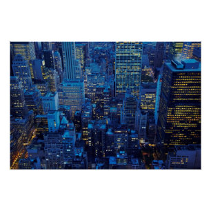 NYC Skyline, uitzicht met hoge hoek bij schemering Poster