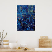 NYC Skyline, uitzicht met hoge hoek bij schemering Poster (Keuken)