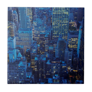 NYC Skyline, uitzicht met hoge hoek bij schemering Tegeltje