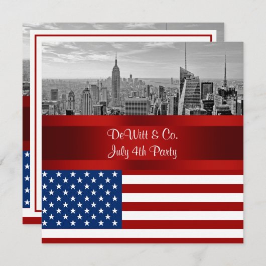 NYC Skyline USA Vlag Rood Wit Blauw Feest Kaart (Voorkant / Achterkant)