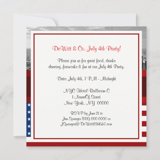 NYC Skyline USA Vlag Rood Wit Blauw Feest Kaart (Achterkant)