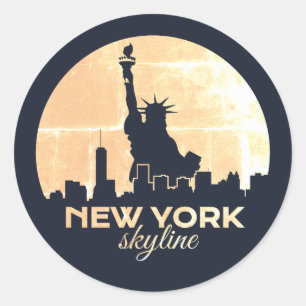 NYC Skyline Vrijheidsbeeld Silhouet Ronde Sticker
