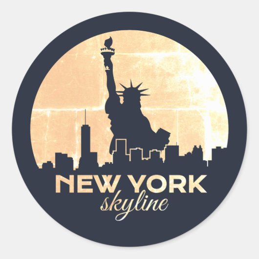 NYC Skyline Vrijheidsbeeld Silhouet Ronde Sticker (Voorkant)
