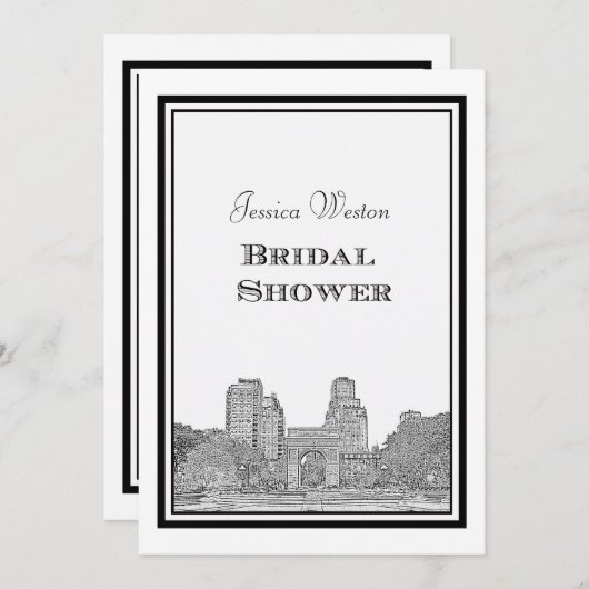 NYC Skyline Washington Sq Etched DIY Bridal Showr Kaart (Voorkant / Achterkant)