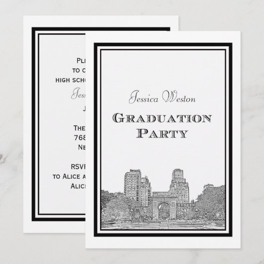 NYC Skyline Washington Sq geëtst DIY Afstuderen Kaart (Voorkant / Achterkant)