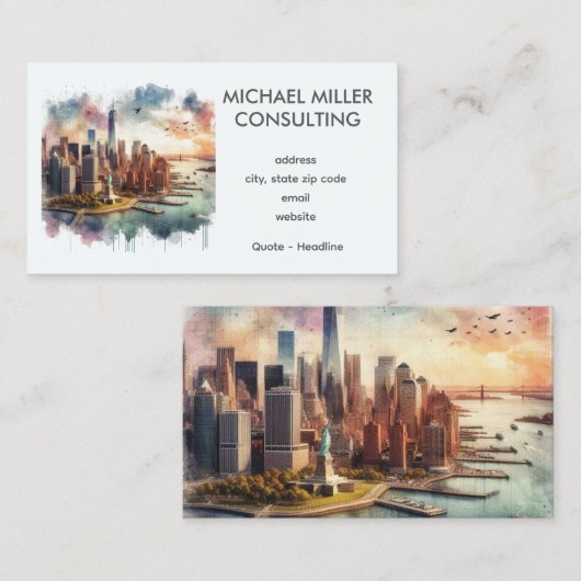 NYC Skyline Waterverf Consulting Visitekaartje (Voorkant / Achterkant)