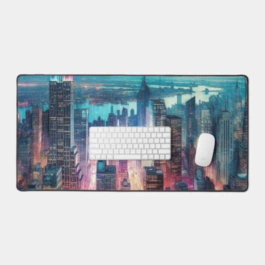NYC Skyline Waterverf Workspace Desk Mat (Keyboard & Muis)