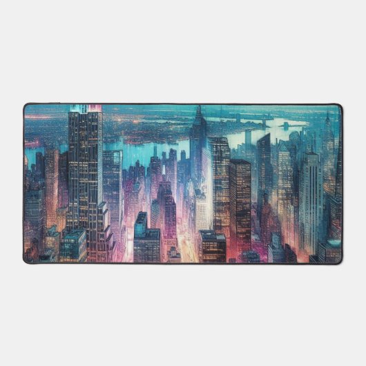 NYC Skyline Waterverf Workspace Desk Mat (Voorkant)