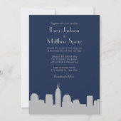 NYC Skyline Wedding Invitation - Navy / Silver Kaart (Voorkant)