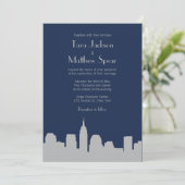 NYC Skyline Wedding Invitation - Navy / Silver Kaart (Staand voorkant)