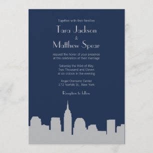 NYC Skyline Wedding Invitation - Navy / Silver Kaart