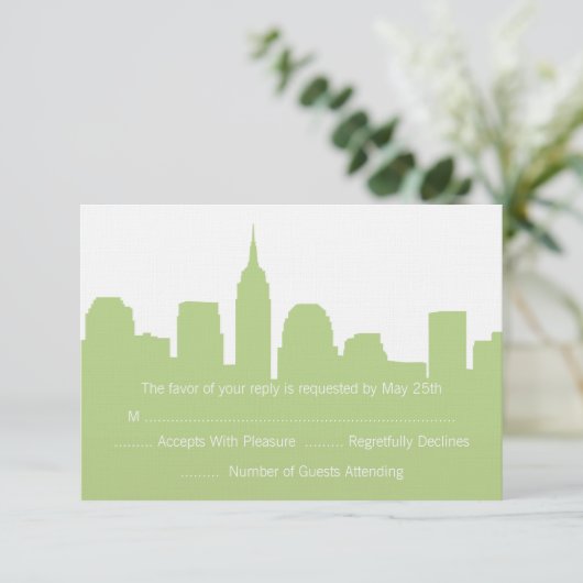 NYC Skyline Wedding RSVP-kaarten RSVP Kaartje (Staand voorkant)