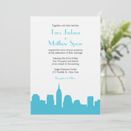 NYC Skyline Wedding Uitnodiging (Staand voorkant)