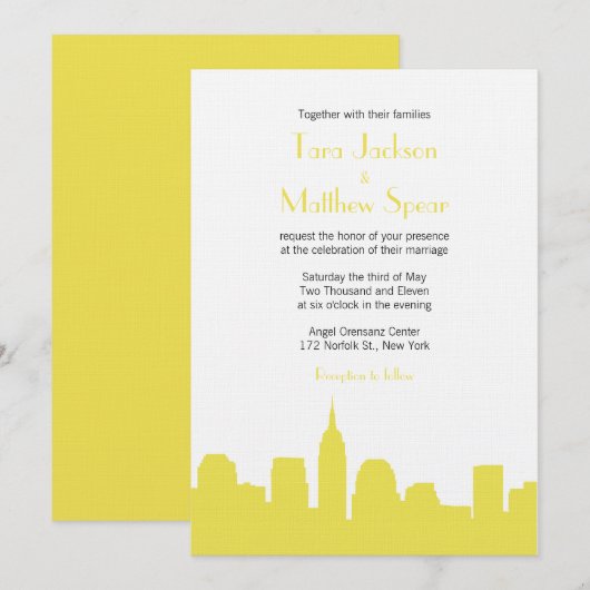 NYC Skyline Wedding Uitnodiging (Voorkant / Achterkant)
