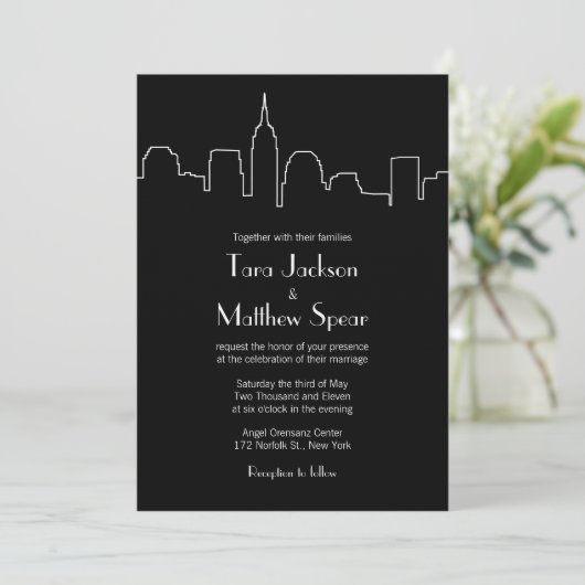 NYC Skyline Wedding Uitnodiging (Staand voorkant)
