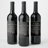 NYC Skyline Zwart Silhouet Sterren DIY BG Kleur Wijn Etiket (Flessen)