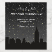 NYC Skyline Zwart Silhouet Sterren DIY BG Kleur Wijn Etiket (Enkel label)