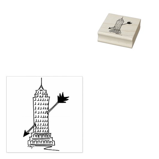 NYC Skyscraper Cupid's Arrow Valentijnsdag Stamp Rubberstempel (Gestempeld)