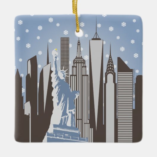 NYC Sneeuwvlokken Vierkant Ornament (Voorkant)