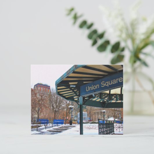 NYC Snowy Union Square in de winter Briefkaart (Staand voorkant)